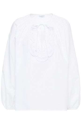 CLAUDIE PIERLOT Guipure lace-trimmed cotton-poplin blouse