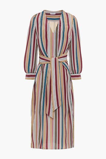 CLAUDIE PIERLOT Belted striped woven midi dress