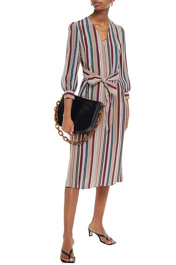 CLAUDIE PIERLOT Belted striped woven midi dress