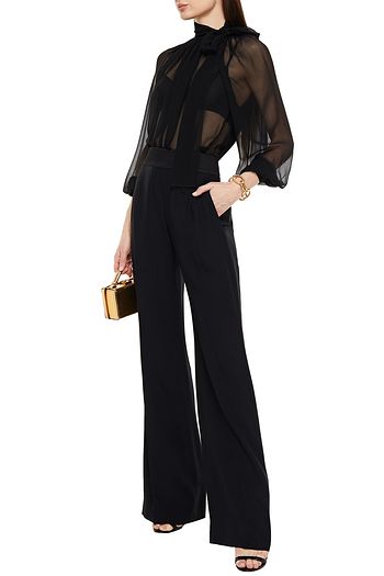 ALBERTA FERRETTI Satin-trimmed crepe wide-leg pants