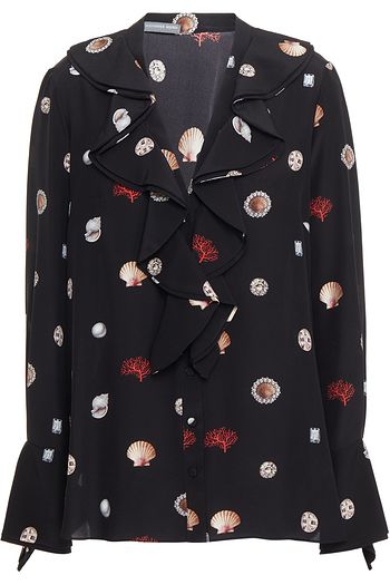 ALEXANDER MCQUEEN Ruffled printed silk crepe de chine shirt