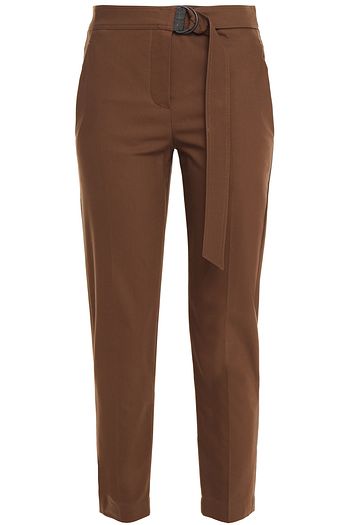 BRUNELLO CUCINELLI Cropped bead-embellished stretch-cotton twill slim-leg pants