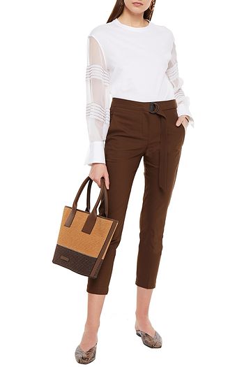 BRUNELLO CUCINELLI Cropped bead-embellished stretch-cotton twill slim-leg pants