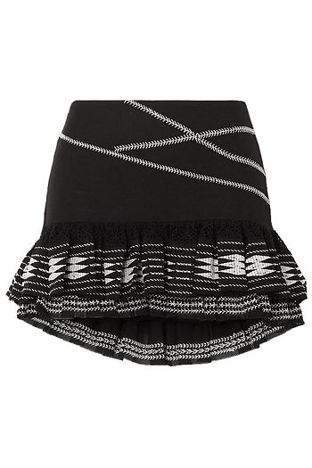 RUE MARISCAL Ruffled embroidered cotton mini skirt