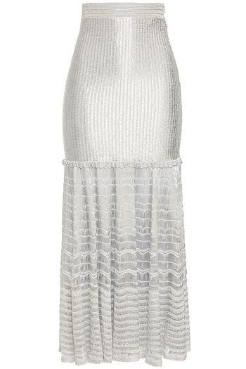 ALEXANDER MCQUEEN Ruffled metallic crochet-knit midi skirt