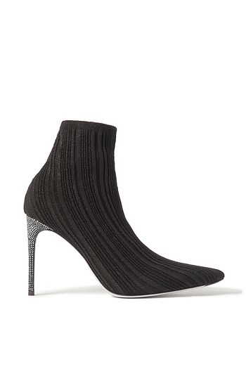 RENE' CAOVILLA Crystal-embellished metallic ribbed-knit sock boots
