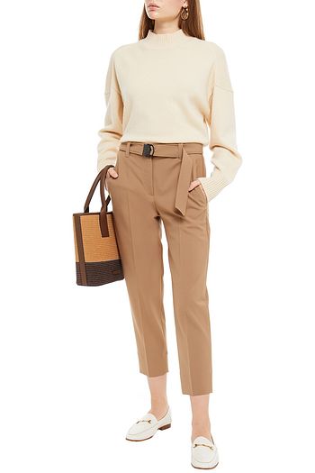 BRUNELLO CUCINELLI Bead-embellished cropped crepe tapered pants