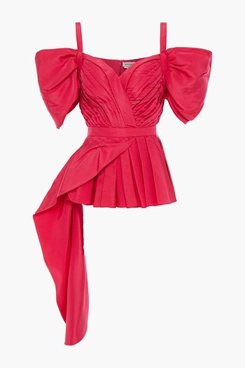 ALEXANDER MCQUEEN Cold-shoulder pleated silk-satin twill top