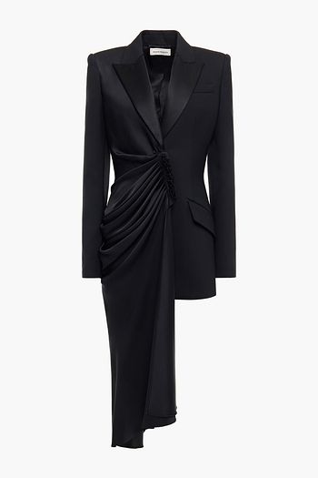 ALEXANDER MCQUEEN Drapierter Blazer aus Crêpe aus einer Wollmischung mit Falten und Satinbesatz
