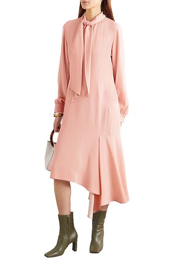 MARNI Pussy-bow asymmetric crepe dress