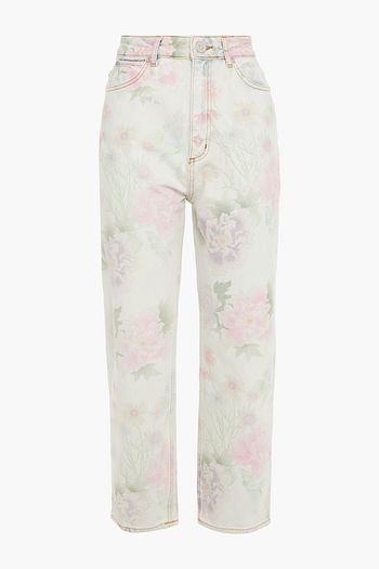 SANDRO Cropped floral-print high-rise straight-leg jeans