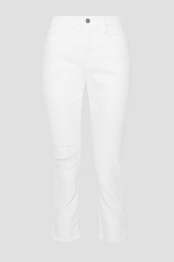 FRAME Le Beau cropped distressed high-rise slim-leg jeans