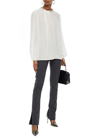 ALEXANDER MCQUEEN Draped crystal-embellished silk crepe de chine blouse