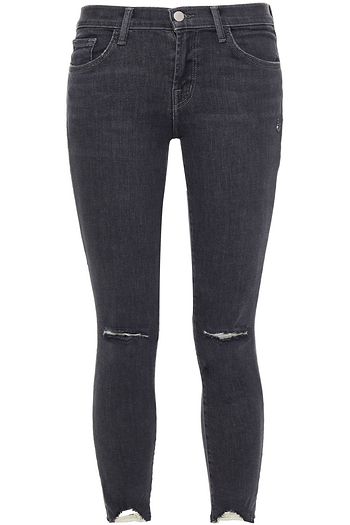 J BRAND Cropped distressed low-rise skinny jeans