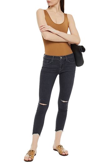 J BRAND Cropped distressed low-rise skinny jeans