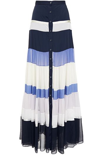 ALTUZARRA Gathered color-block satin, satin-crepe and silk-chiffon maxi skirt