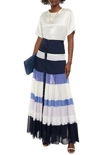 ALTUZARRA Gathered color-block satin, satin-crepe and silk-chiffon maxi skirt