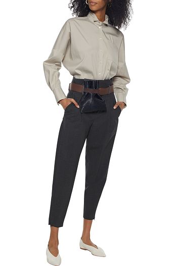 BRUNELLO CUCINELLI Cropped pleated wool-blend tapered pants