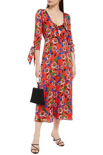 BORGO DE NOR Mailou knotted floral-print silk-crepe midi dress