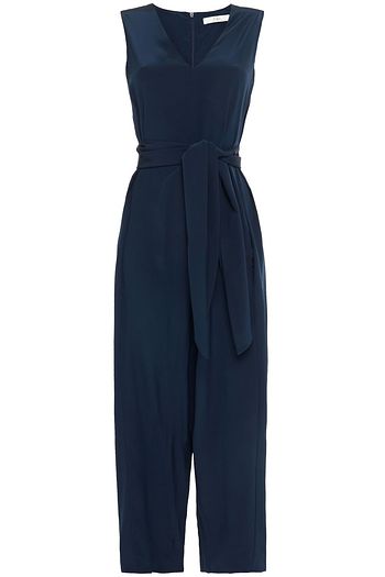 TIBI Cropped belted silk-crepe jumpsuit