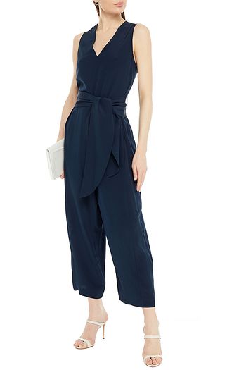 TIBI Cropped belted silk-crepe jumpsuit