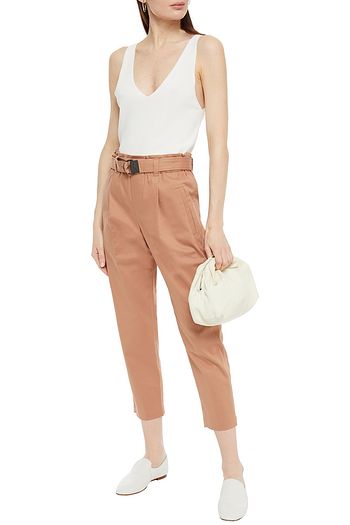 BRUNELLO CUCINELLI Cropped bead-embellished stretch-cotton twill tapered pants