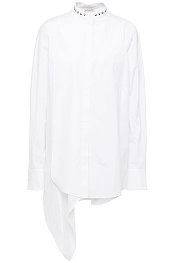 ALEXANDER MCQUEEN Draped studded cotton-poplin and piqué shirt
