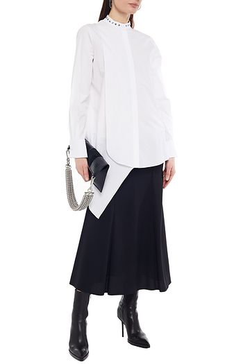 ALEXANDER MCQUEEN Draped studded cotton-poplin and piqué shirt