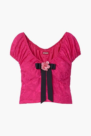 STAUD Bow-embellished floral-jacquard top