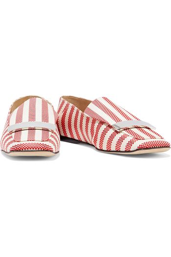SERGIO ROSSI sr1 Portofino embellished striped canvas collapsible-heel loafers