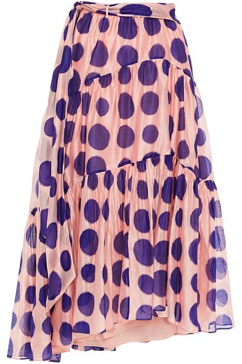ULLA JOHNSON Yani geraffter Midirock aus Organza aus einer Baumwoll-Seidenmischung mit Polka-Dots
