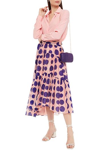 ULLA JOHNSON Yani geraffter Midirock aus Organza aus einer Baumwoll-Seidenmischung mit Polka-Dots