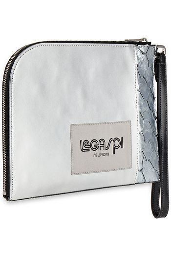 RICK OWENS Paneled leather and pirarucu fish pouch