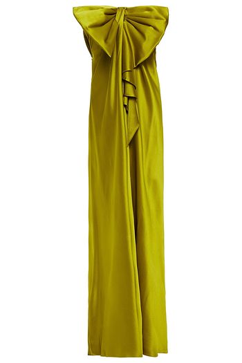ALBERTA FERRETTI Strapless bow-embellished silk-satin crepe gown