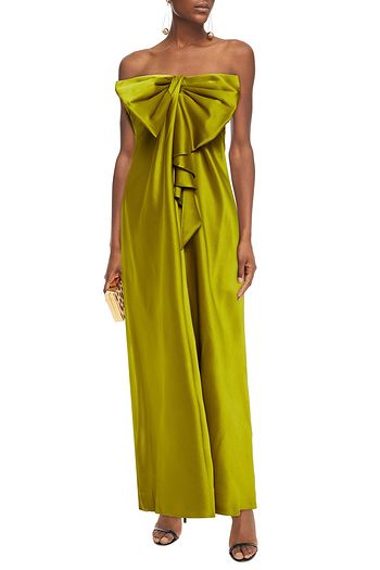 ALBERTA FERRETTI Strapless bow-embellished silk-satin crepe gown