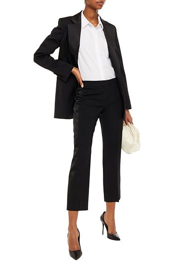 ALEXANDER MCQUEEN Satin-trimmed cropped wool-blend crepe straight-leg pants
