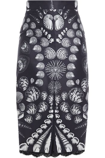 ALEXANDER MCQUEEN Lace-trimmed wool and silk-blend satin-twill midi skirt