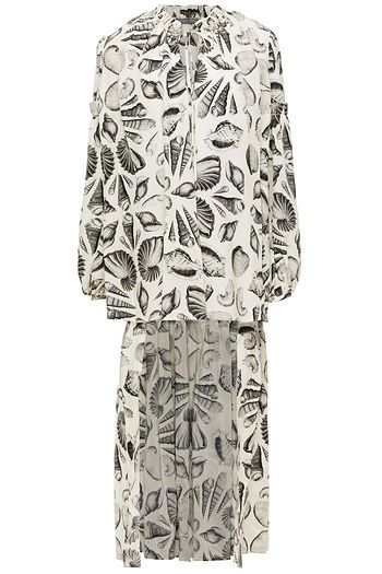 ALEXANDER MCQUEEN Asymmetric gathered printed silk crepe de chine top