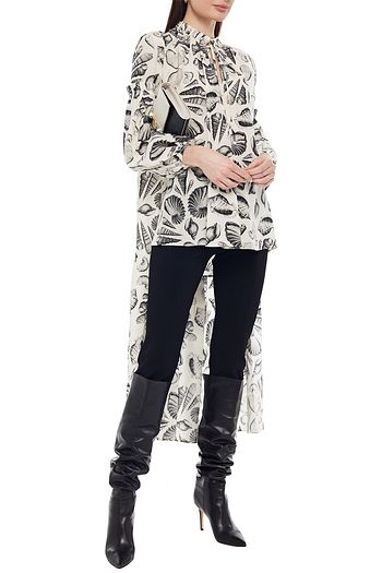 ALEXANDER MCQUEEN Asymmetric gathered printed silk crepe de chine top