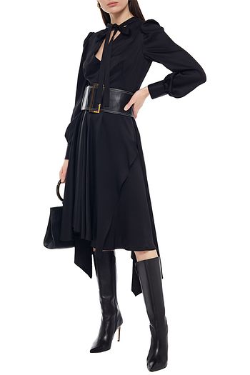ALEXANDER MCQUEEN Asymmetric pussy-bow silk-satin dress
