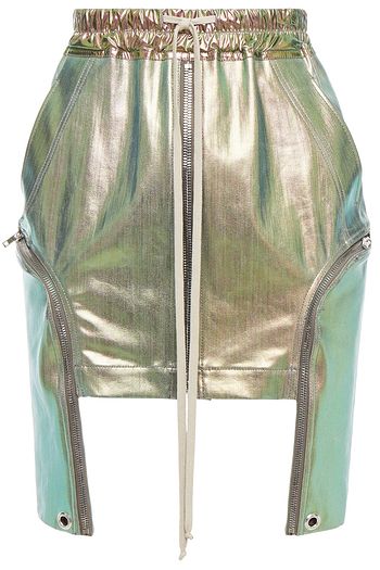 RICK OWENS Zip-detailed iridescent denim mini skirt
