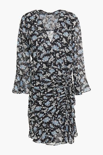 VERONICA BEARD Sean gathered floral-print fil coupé silk mini dress