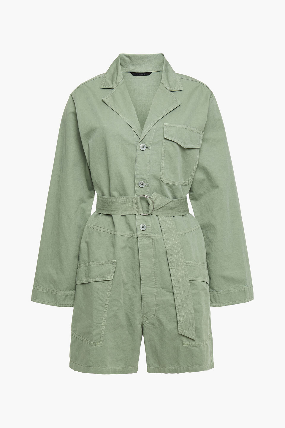 Woman Belted Cotton And Linen-blend Playsuit Grey Green