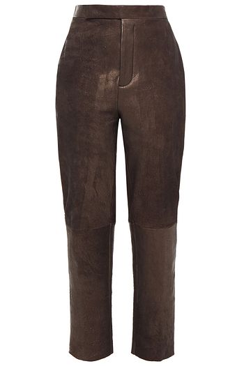 RICK OWENS Cropped paneled suede and brushed-leather tapered pants