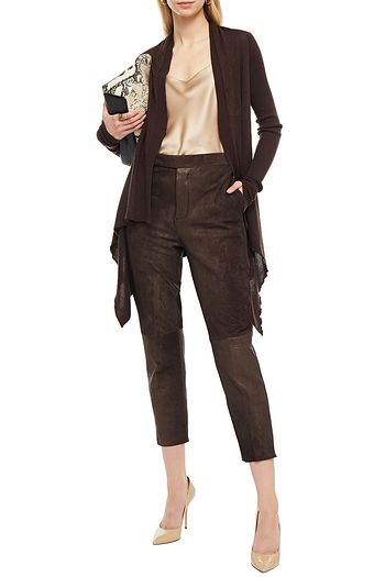 RICK OWENS Cropped paneled suede and brushed-leather tapered pants