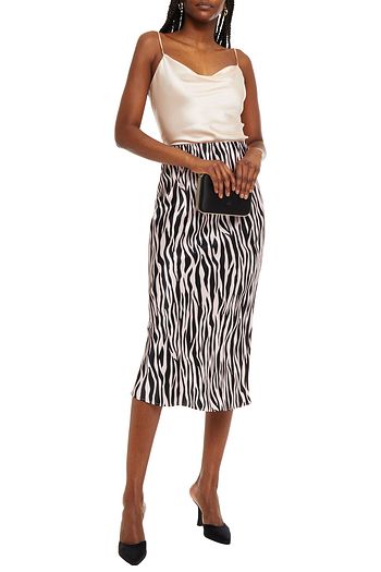 OLIVIA VON HALLE Isla tiger-print silk-satin midi skirt