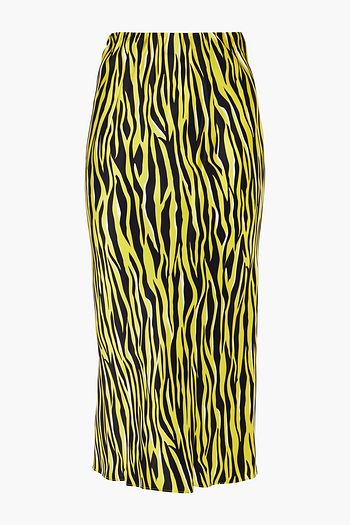OLIVIA VON HALLE Isla tiger-print silk-satin midi skirt