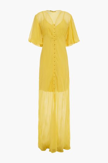 OLIVIA VON HALLE Delphine gathered silk-georgette maxi dress