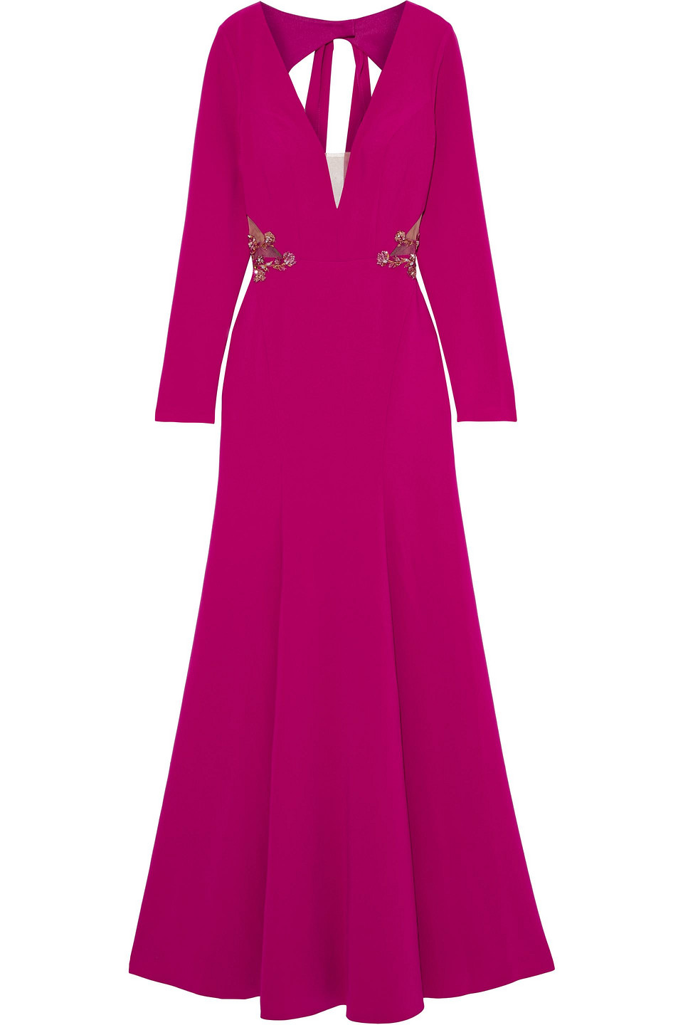 Open-back Embellished Tulle-trimmed Crepe Gown
