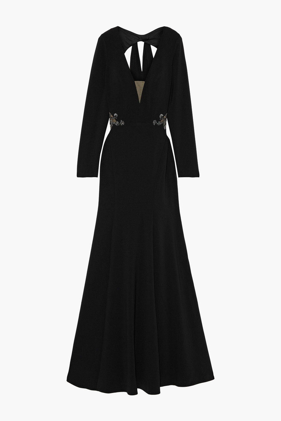 Open-back Embellished Tulle-trimmed Crepe Gown